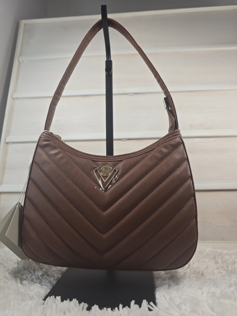 Valentino Orlandi Brown Quilted Shoulder Bag with Gold Logo - Picture 2 of 16